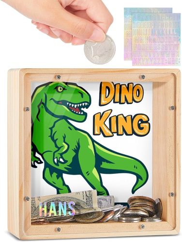 ICOSY Piggy Bank for Kids, Wooden Framed Coin Bank