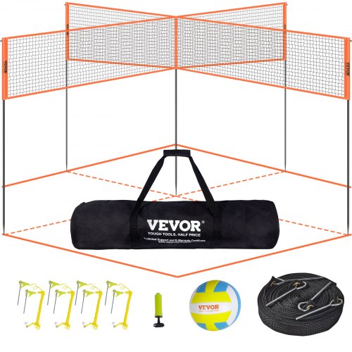 4-Way Volleyball Net, Adjustable Height Badminton Net Set for