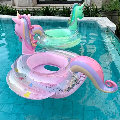 Swim Ring Inflatable Pool Float Baby Rainbow Sequined Unicorn for