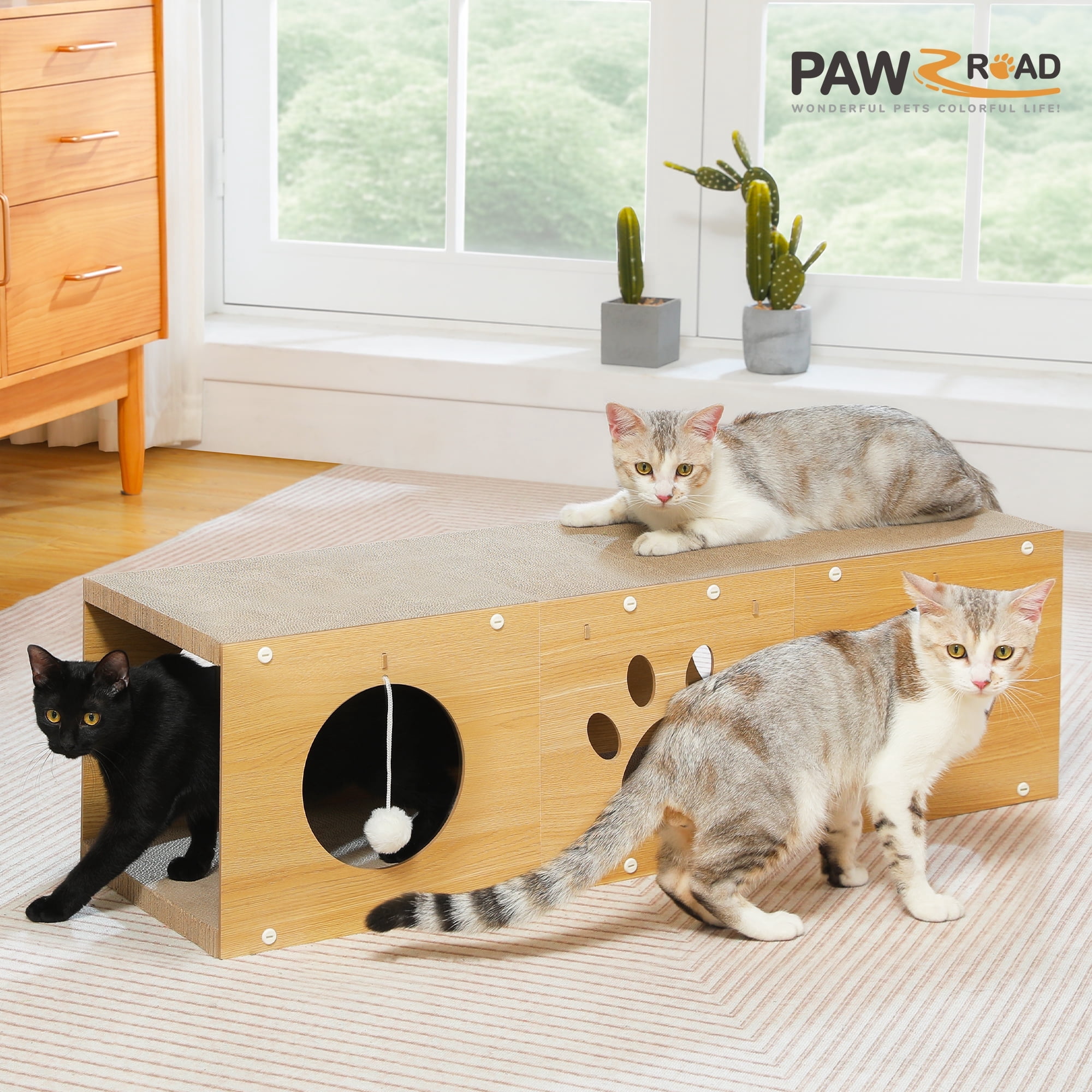 PAWZ Road Large and Durable Cat Scratcher & Tunnel 40" x 12" Cat Cardboard