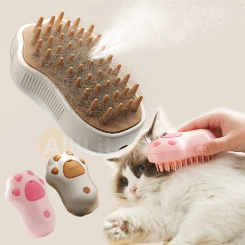 Electric Cat Steam Brush – 3-in-1 Pet Grooming Comb with Water
