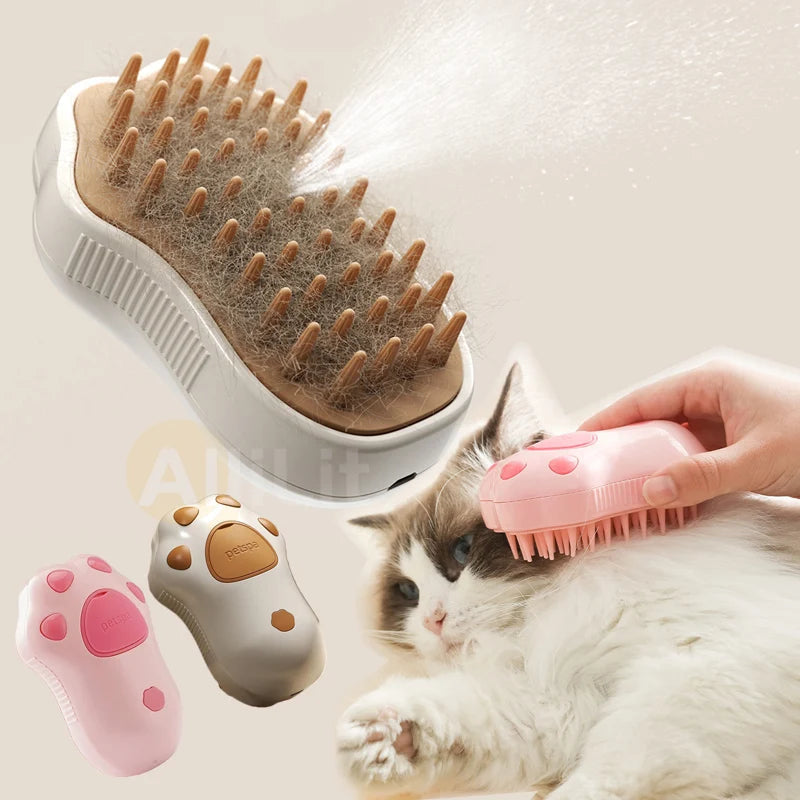 Electric Cat Steam Brush – 3-in-1 Pet Grooming Comb with Water