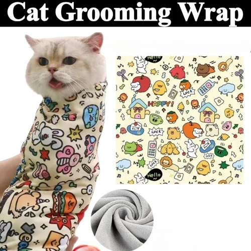 Cat Grooming Wrap Self-Adherent Cat Swaddle Burrito Wrap Anti-Bite