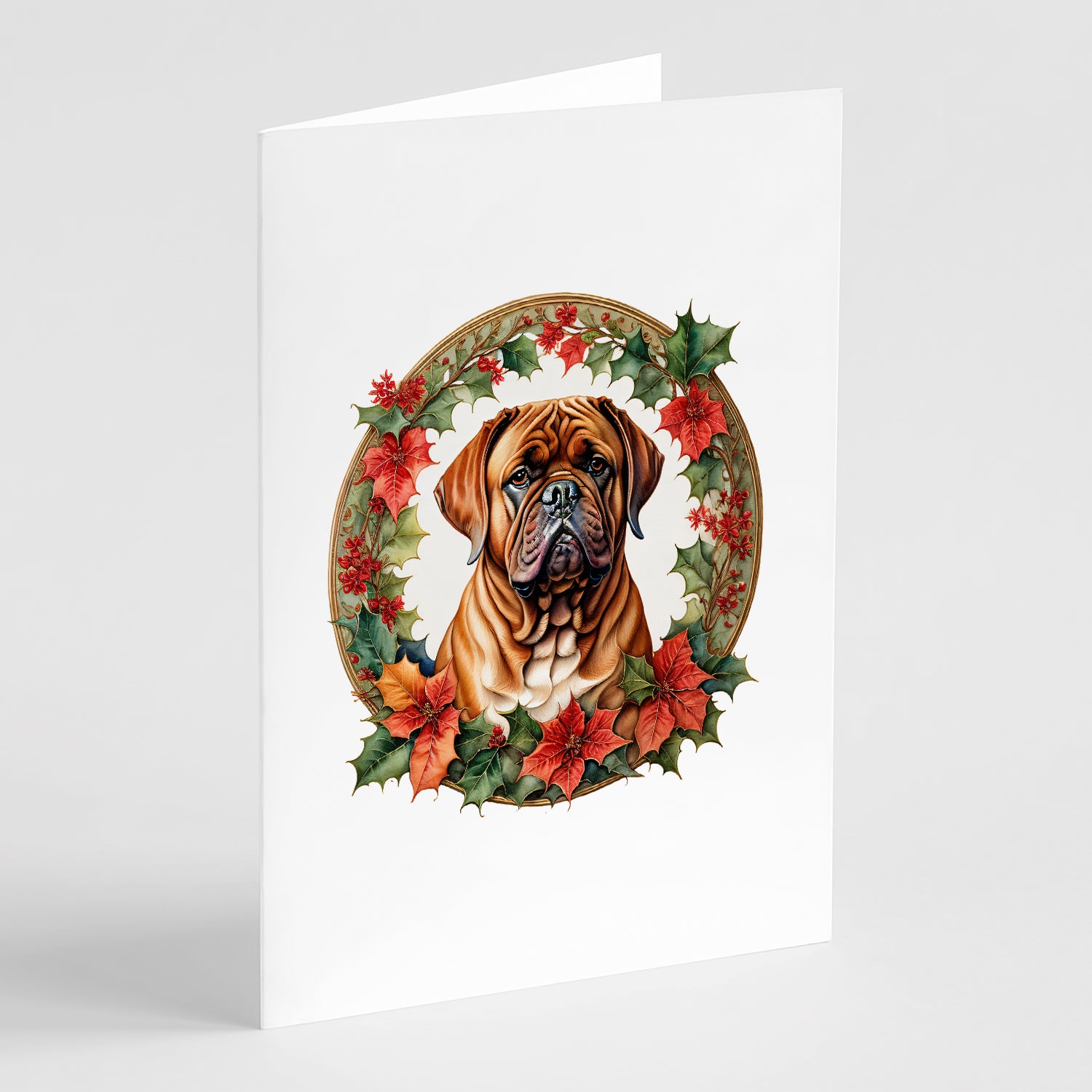 Dogue de Bordeaux Christmas Flowers Greeting Cards Pack of 8