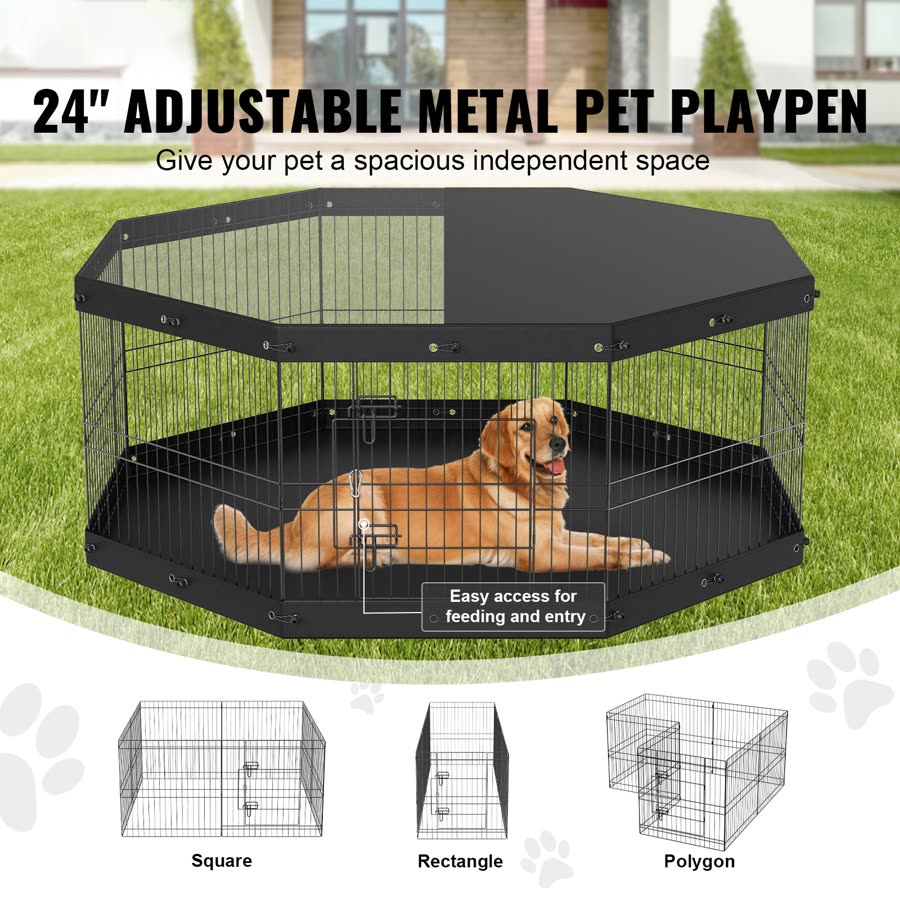 Dog Playpen, 8 Panels Foldable Metal Dog Exercise Pen with Top