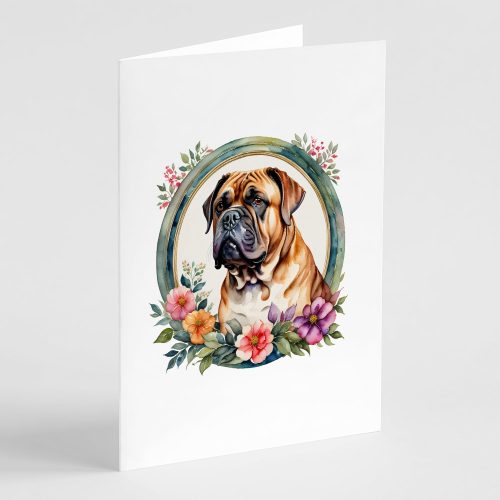 Dogue de Bordeaux and Flowers Greeting Cards Pack of 8
