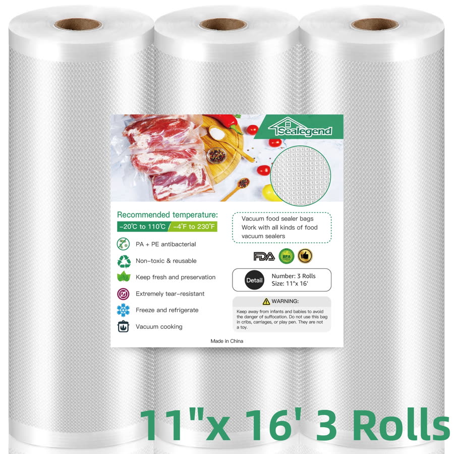 Cubepoint Vacuum Sealer Bags For Food Saver,11"x 16' 3 Rolls,Food