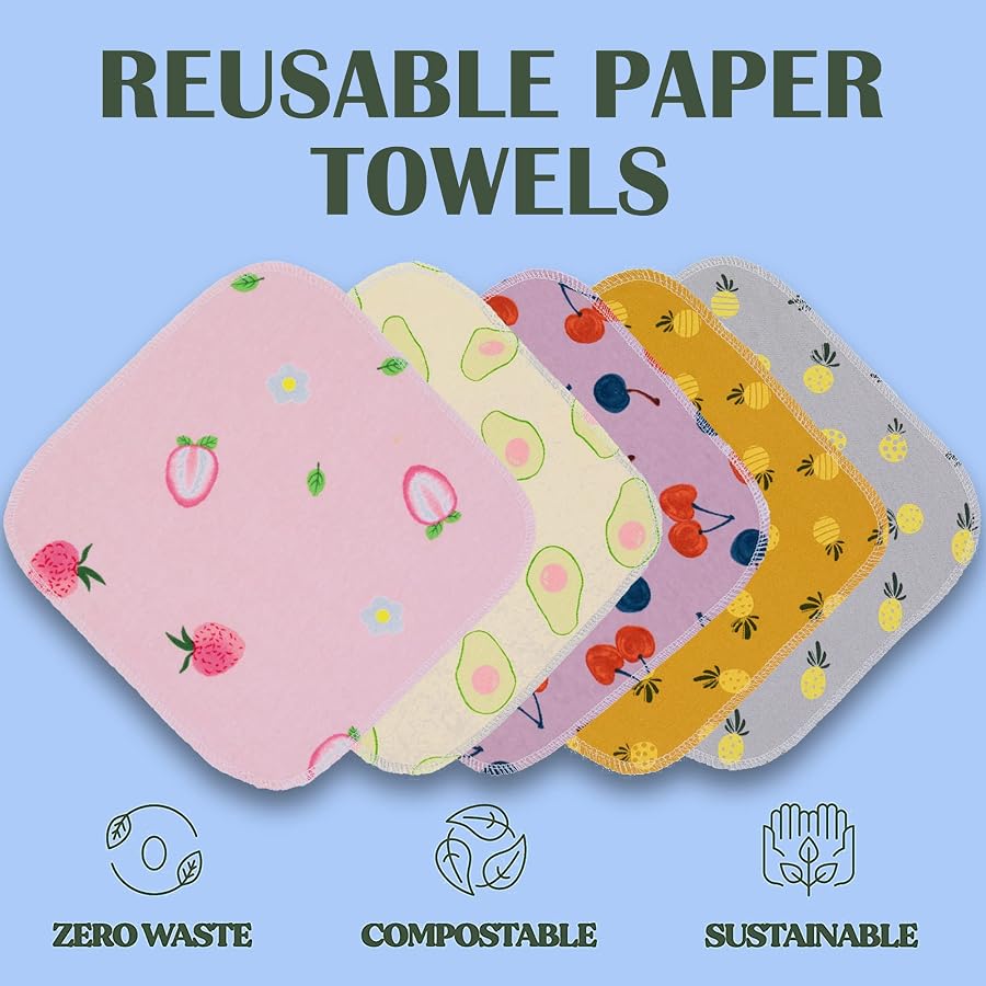 Reusable Paper Towels Washable Roll, 25 Pack Reusable Paper Towel