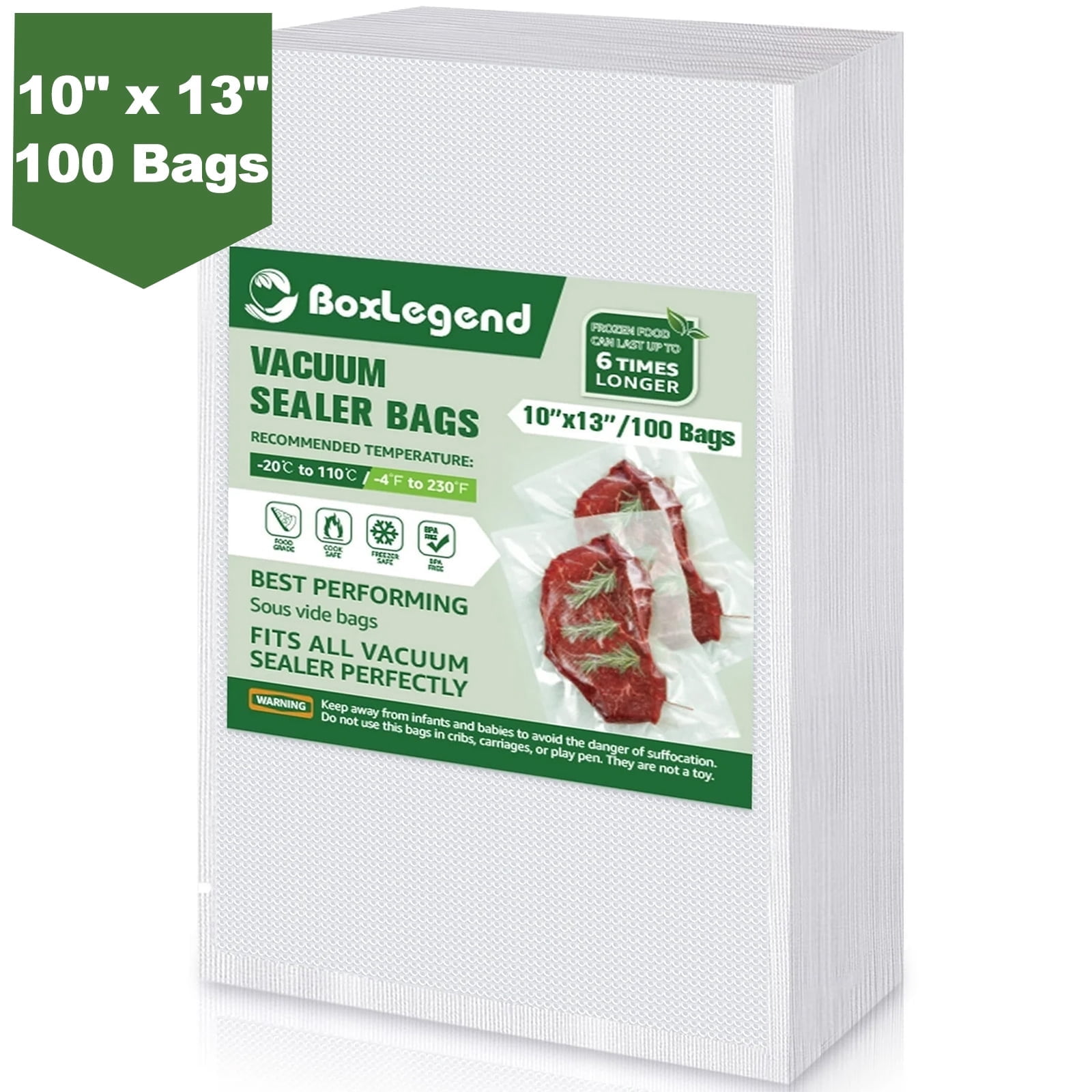 BoxLegend 10" x 13" x 100 Count Pre-Cut Food Vacuum Sealer Bags