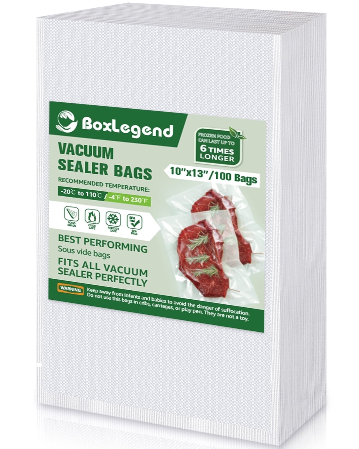 BoxLegend 10" x 13" x 100 Count Pre-Cut Food Vacuum Sealer Bags
