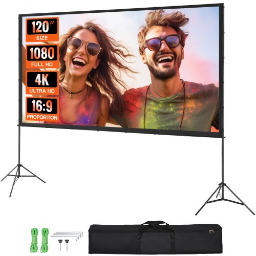 Projector Screen with Stand, 120 inch 16:9 4K 1080 HD Outdoor