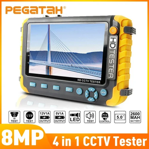 PEGATAH 8MP 4 In 1 CCTV Tester 5 inch Camera Monitor 4K