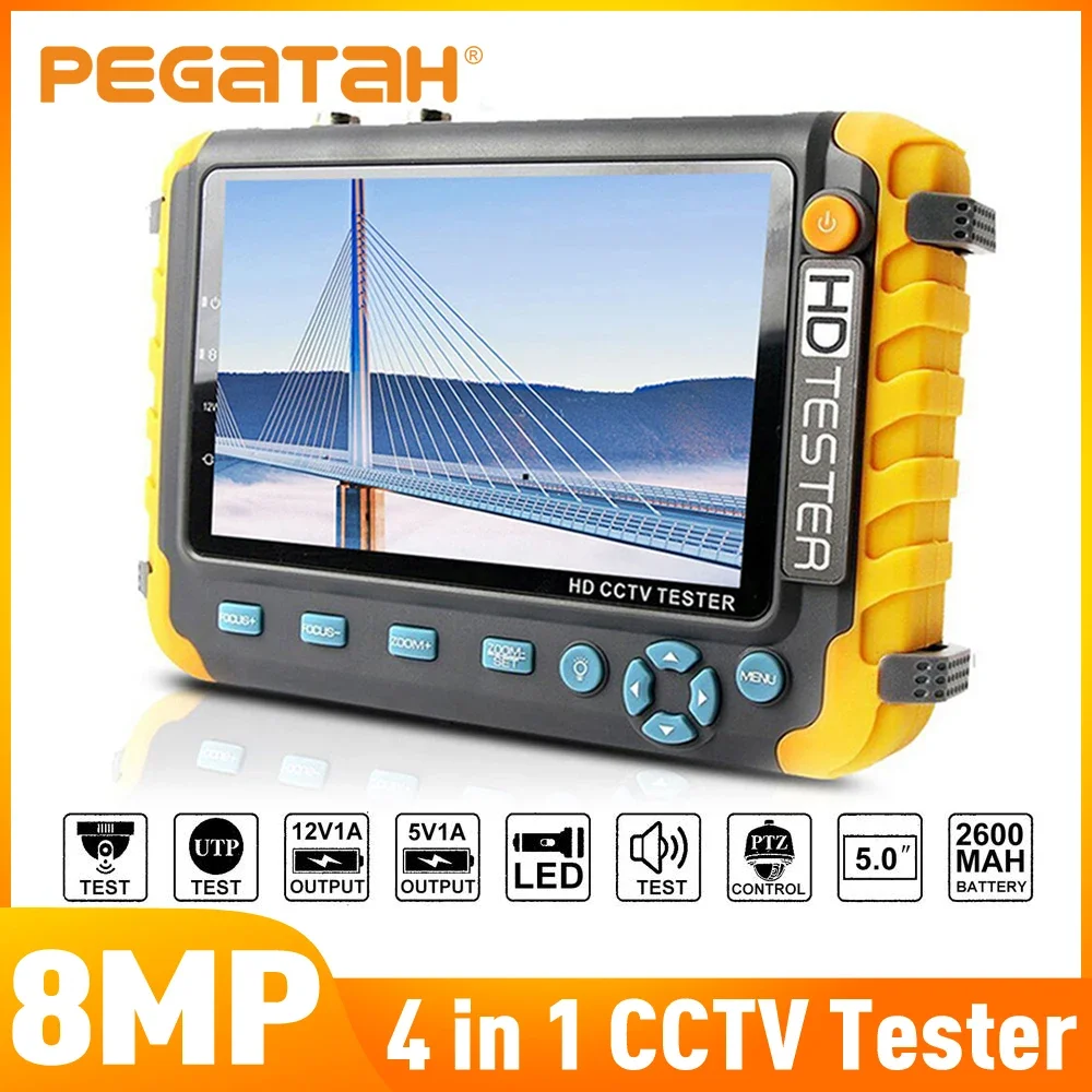 PEGATAH 8MP 4 In 1 CCTV Tester 5 inch Camera Monitor 4K