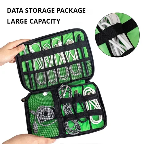 1pc Black Green Storage Bag Electronic Accessory Organizer
