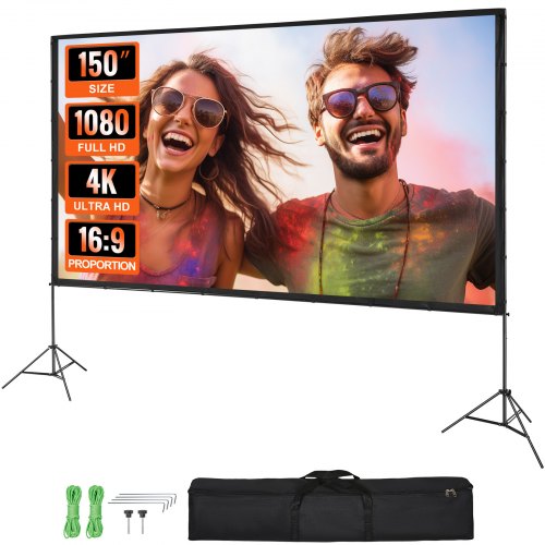 Projector Screen with Stand, 150 inch 16:9 4K 1080 HD Outdoor