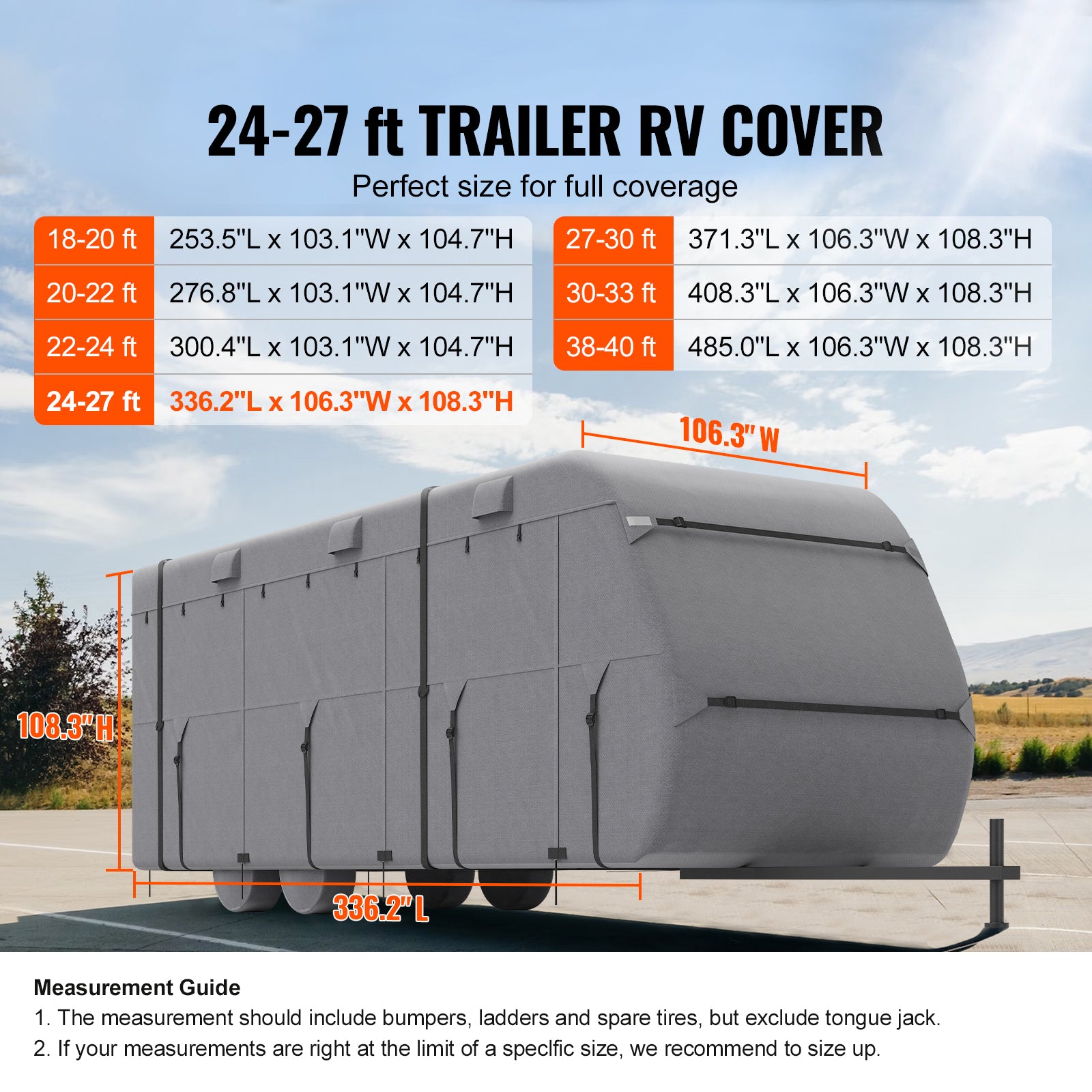 Travel Trailer Cover, 24-27 ft RV Cover, 4-Layer Non-Woven Fabric