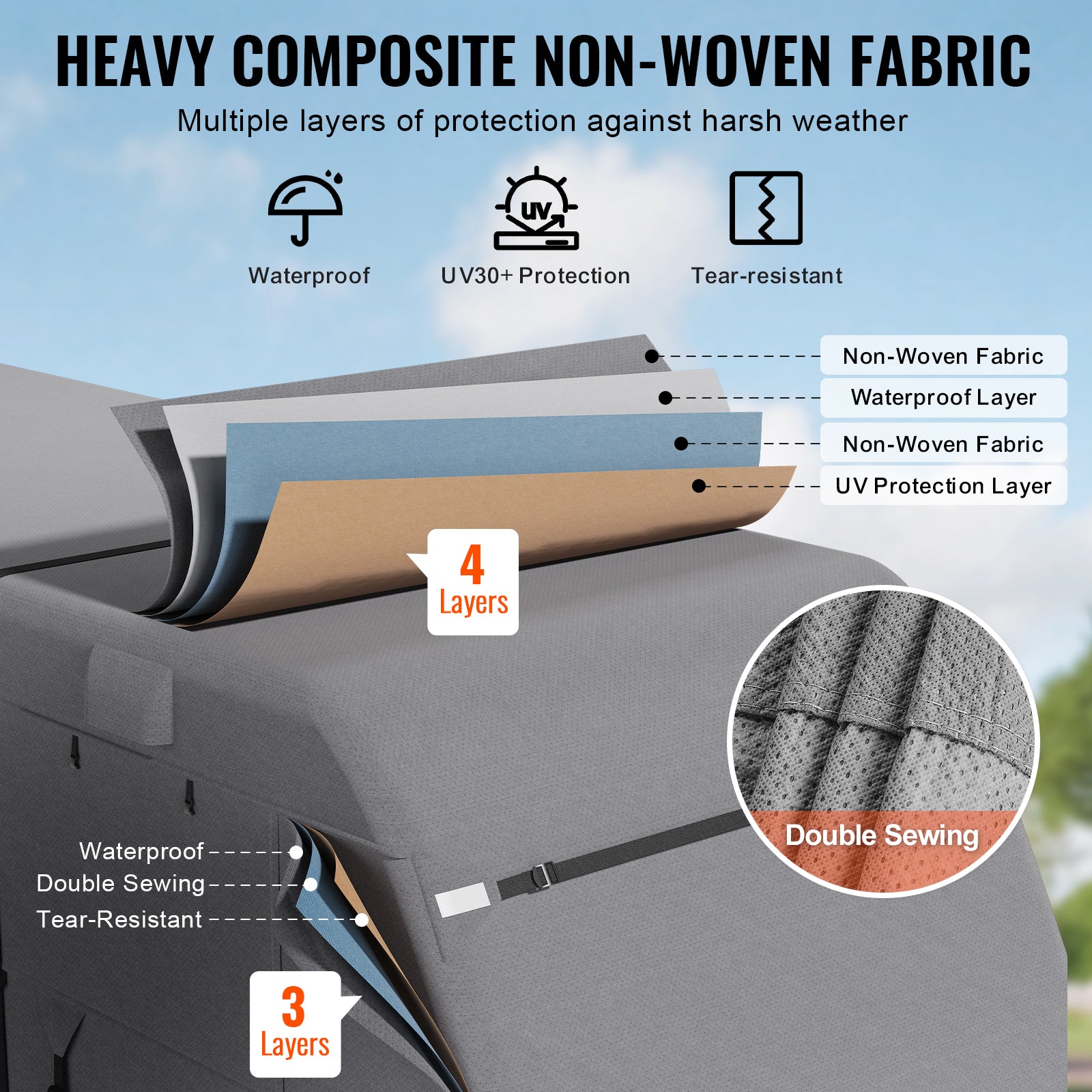 Travel Trailer Cover, 24-27 ft RV Cover, 4-Layer Non-Woven Fabric