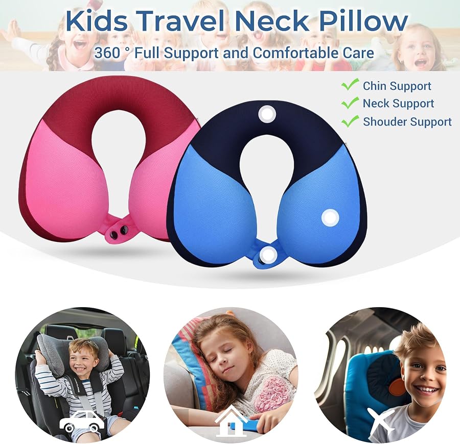 COOLBEBE Kids Travel Neck Pillow 2PCS Softly Headrest Travel Pillow for Car
