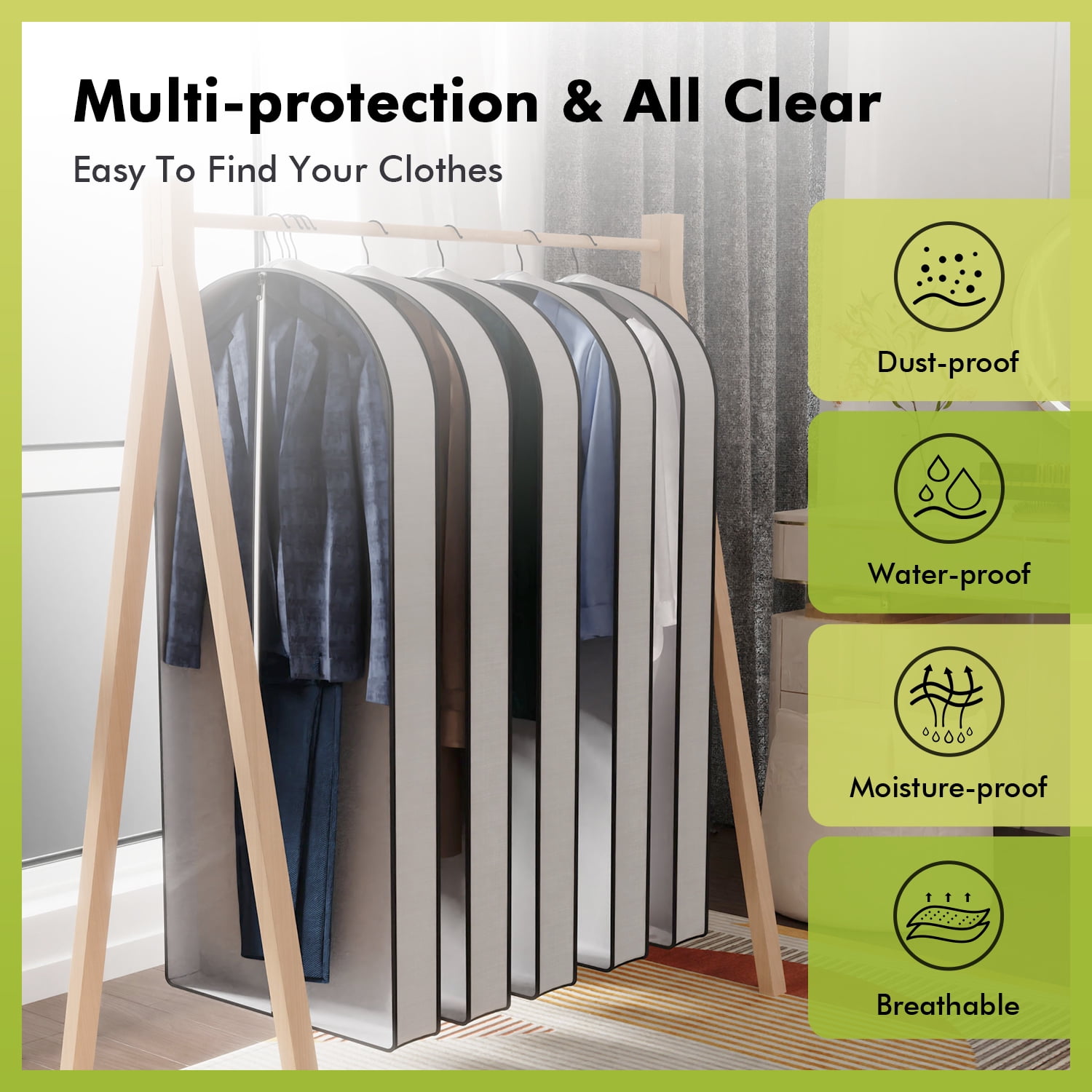 60" Garment Bags with 4" Gussets, Multifunctional Garment Bags for